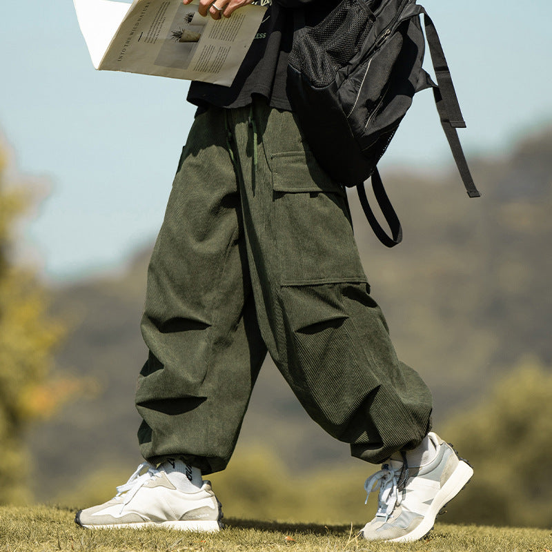 Autumn Winter Straight Wide-Leg Corduroy Overalls Men