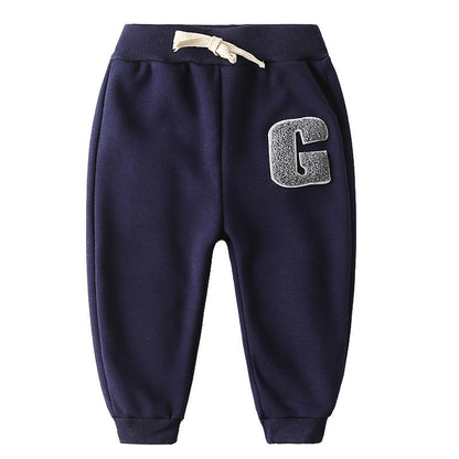 Children's Clothing Boys' Letter Embroidered Plus Velvet Pants Baby Thickened Trousers Warm Pants
