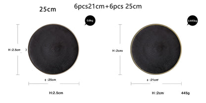 Black Crystal Ceramic Dessert Plate Round Flat Plate