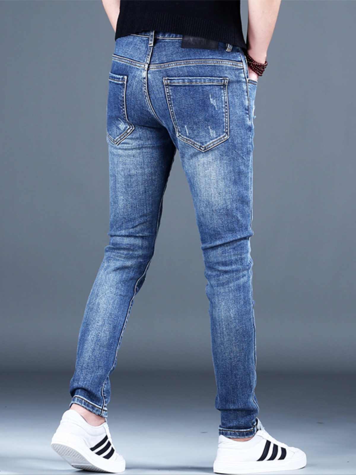 Ripped Fleece Slim-fit Stretch Jeans