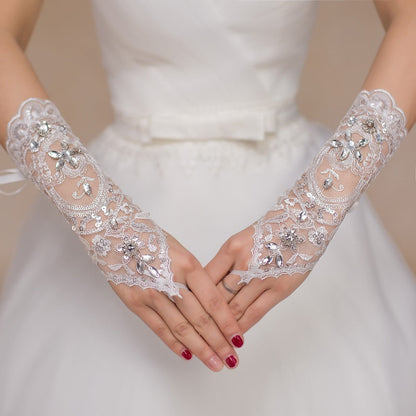 Bridal Lace Diamond Wedding Gloves