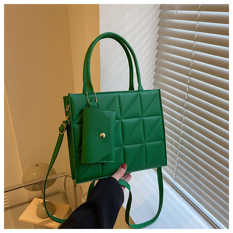Plaid Shoulder Bag with Small Wallet Square Tote for Women