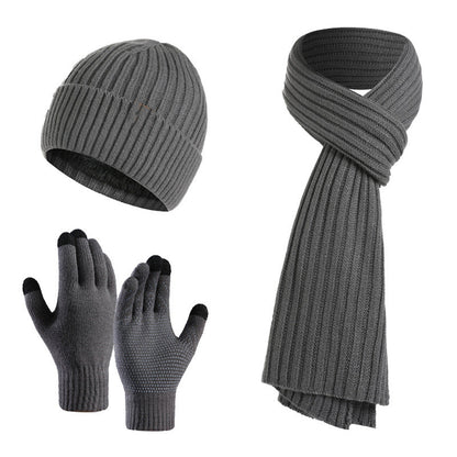 Winter Solid Color Knitted Scarf Hat Gloves Set