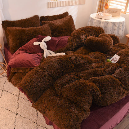 Luxury Thick Fleece Duvet Cover Queen King Winter Warm Bed Quilt Cover Pillowcase Fluffy Plush Shaggy Bedclothes Bedding Set Winter Body Keep Warm