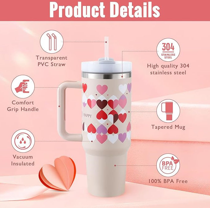 40 Oz Insulated Tumbler with Handle and Straw