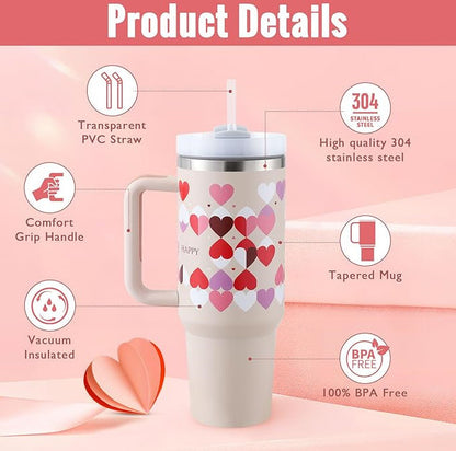 40 Oz Insulated Tumbler with Handle and Straw