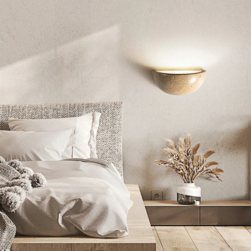 Retro Yellow Cave Stone Bedroom Bedside Lamp Semicircle Living Room Corridor Wall Lamp