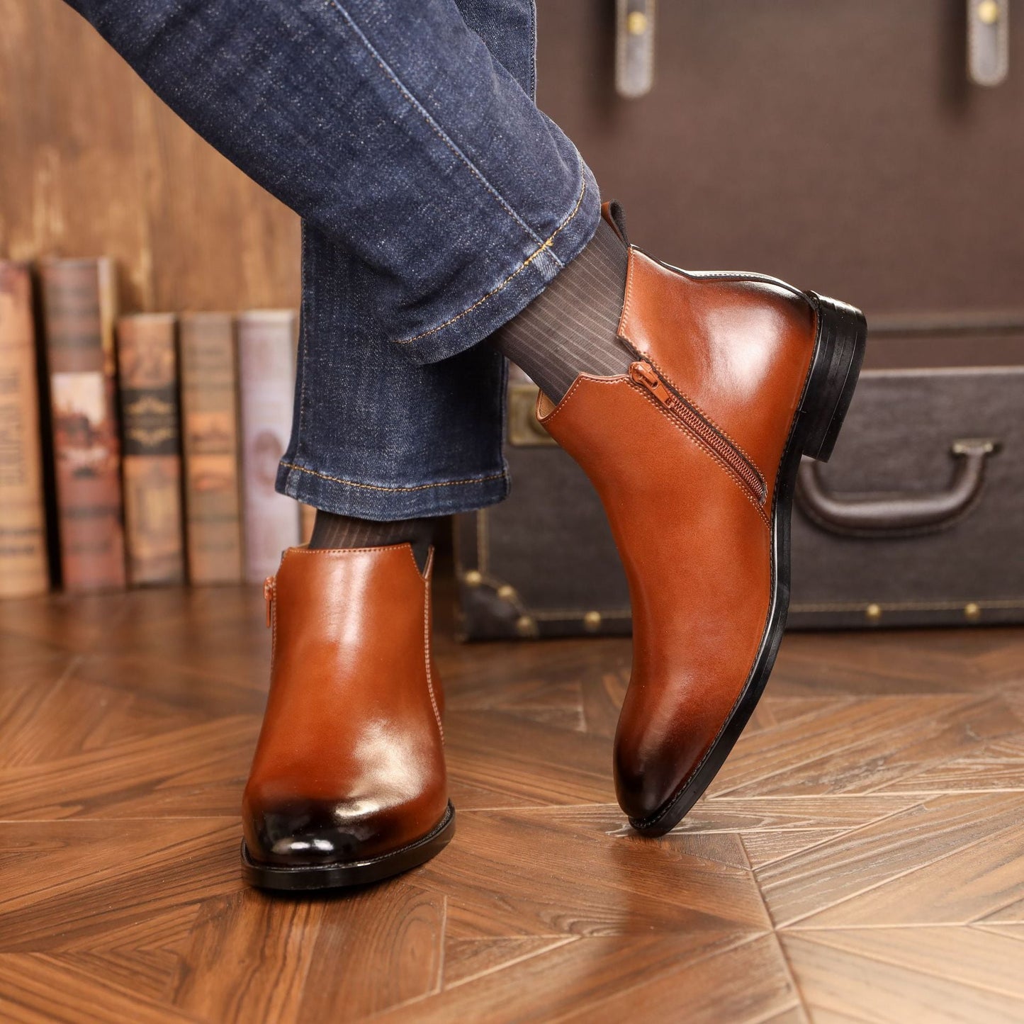 Men's British Side Zipper Leather Martin Boots