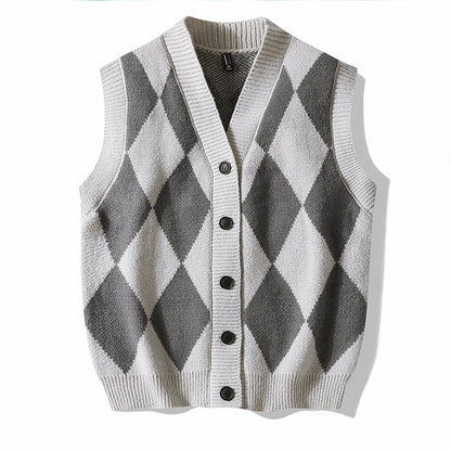 Autumn Winter Men's V-neck Woolen Sweater Vest