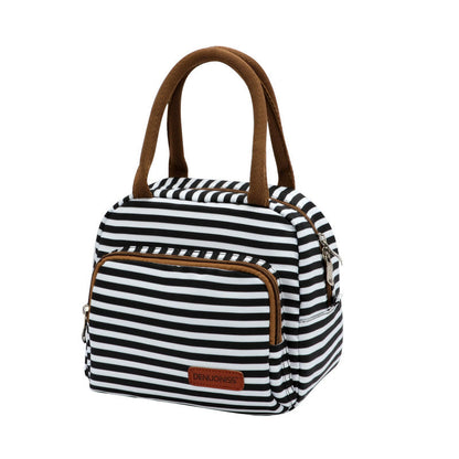 Fashionable and simple waterproof heat preservation striped lunch box bag for office workers and students