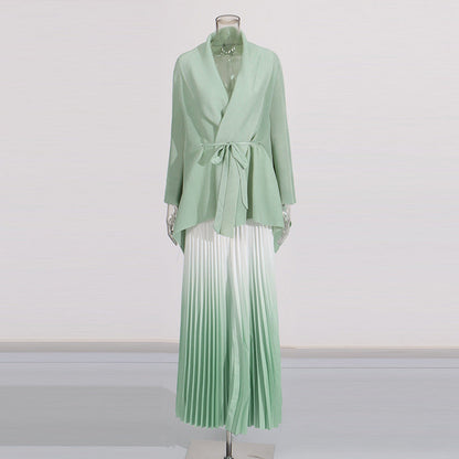Fashionable casual style set cape shawl style lace up top+pleated skirt