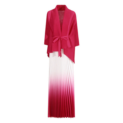 Fashionable casual style set cape shawl style lace up top+pleated skirt