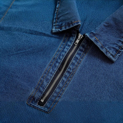 Fashionable retro long sleeved lapel denim shirt top