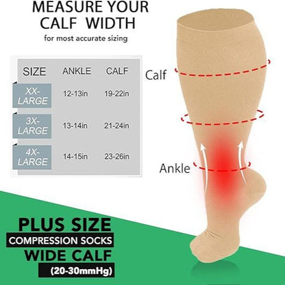 Fat and enlarged black fat compression socks super wide calf and knee length socks men's and women's pressure socks 2XL-7XL