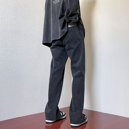 High-end Wide Leg Slimming Motorcycle Stitching Jeans