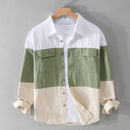 Cotton Long Sleeve Stitching Casual Men's Shirt