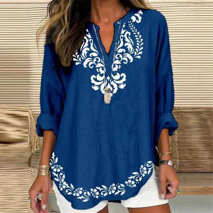 Independence Day Floral Long Sleeve V-Neck T-shirt