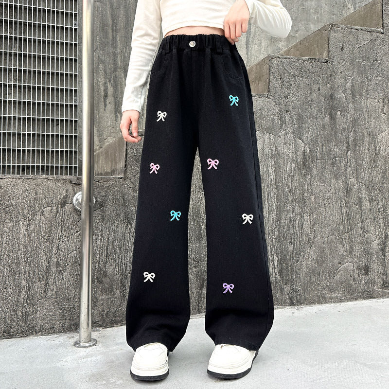 Western Style Wide-leg Pants Children's Autumn Straight Jeans