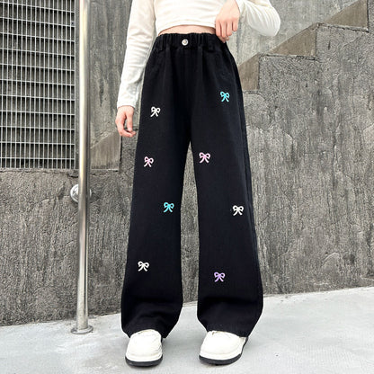 Western Style Wide-leg Pants Children's Autumn Straight Jeans