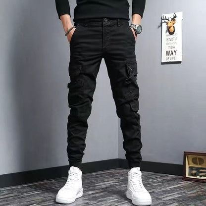 Coffee Men's Slim Fit Elastic Denim Work Pants