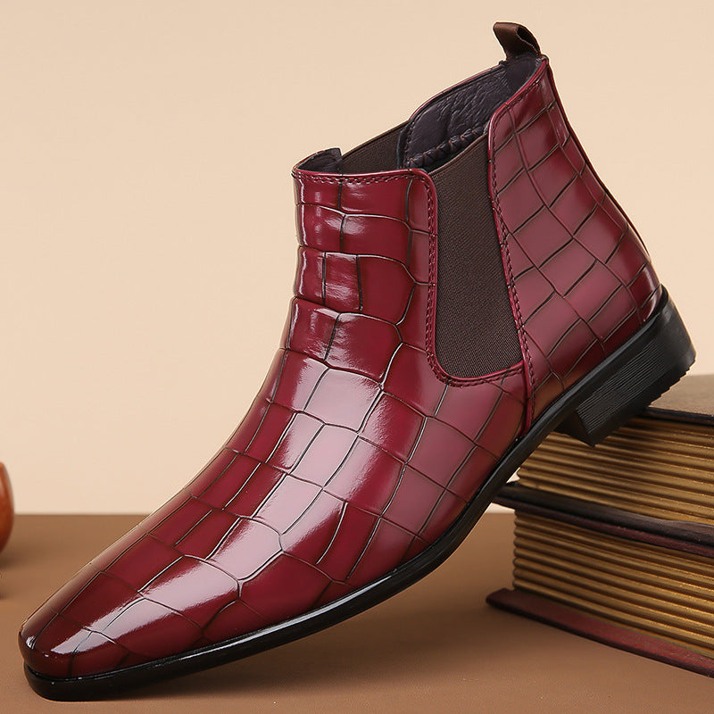 Short High-top Glossy Leather Chelsea Boots