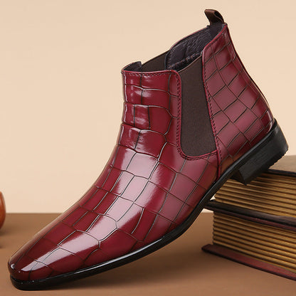 Short High-top Glossy Leather Chelsea Boots