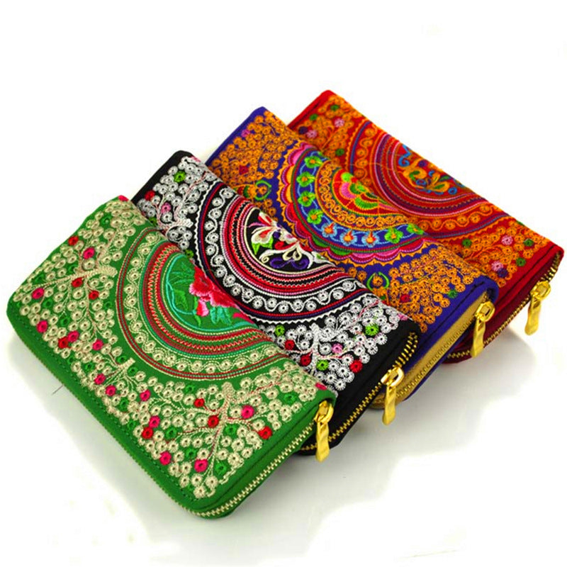 Features embroidered Womens purses Upscale Fashion Ladies Wallet Long section Wallets Embroidery purse Support