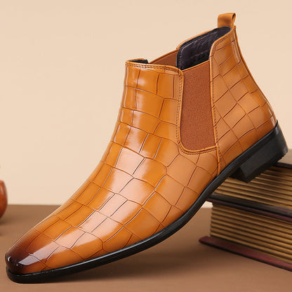 Short High-top Glossy Leather Chelsea Boots