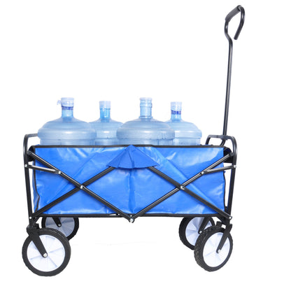 Folding Wagon Garden Shopping Beach Cart (Blue)