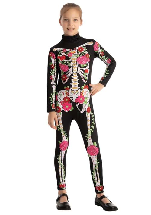 RAISEVERN Floral Skeleton Glow in Dark Jumpsuit Bodysuit Halloween 7-8 Years