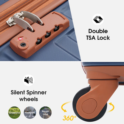 Hardshell Luggage Sets 3 Pcs Spinner Suitcase with TSA Lock Lightweight 20''24''28'' Navy Blue + ABS