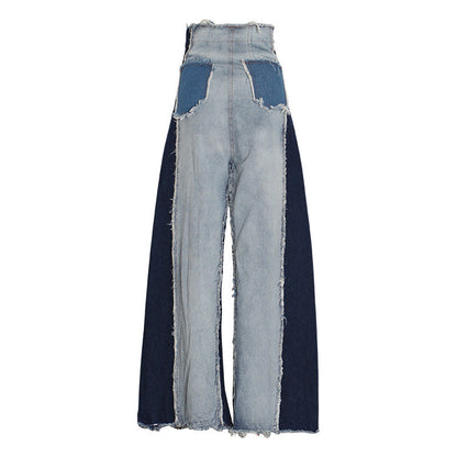High waisted loose slimming color blocked long flared pants and floor pants