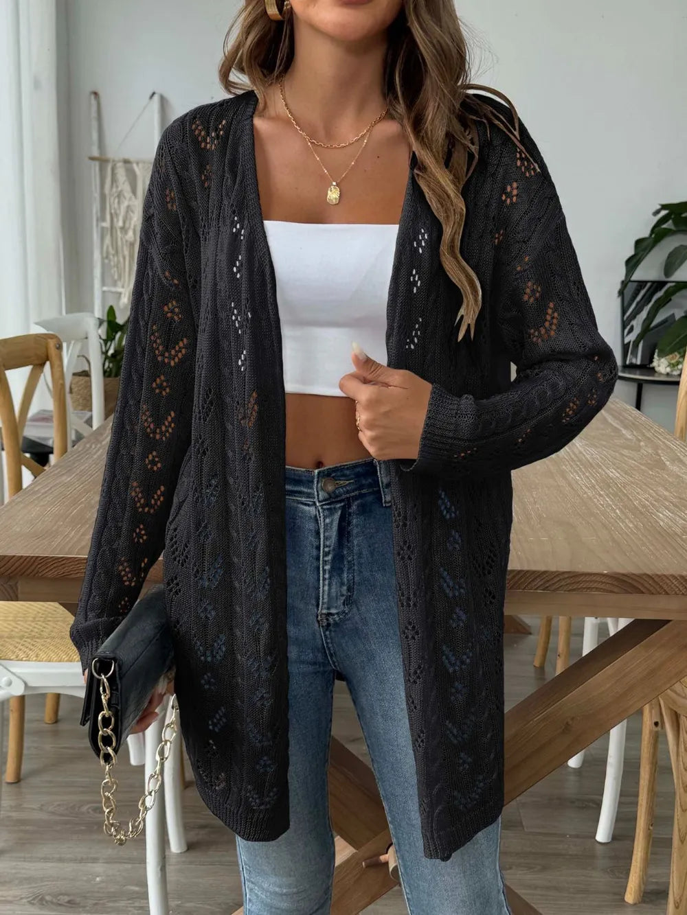 Hollow woven sweater without buttons air-conditioned sweater casual jacket