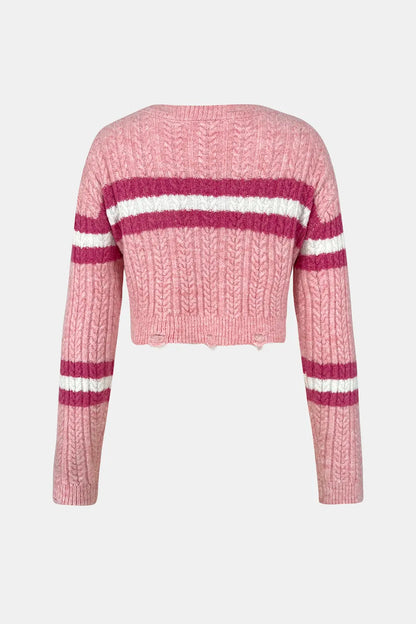 Hooded sweater base knit sweater short top contrasting color striped women