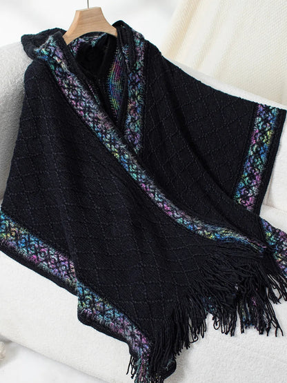 Hooded tassel cloak sweater shawl women's coat