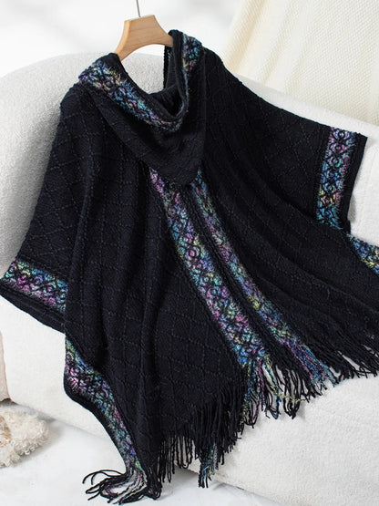 Hooded tassel cloak sweater shawl women's coat