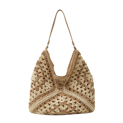 Large capacity woven bag, women's new fashionable single shoulder grass woven bag