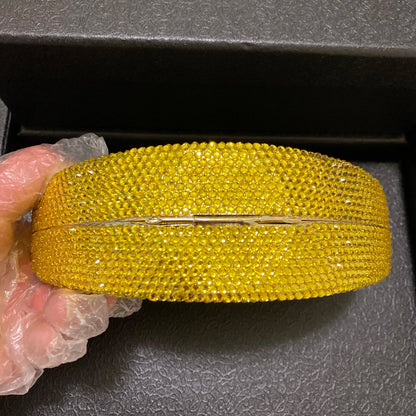 Lemon Shape AB/Gold Rhinestone Small Women Shoulder Bag Luxury Designer Lady Girls Evening Clutches Wedding Party Chain Purse