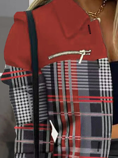Long sleeved button color blocked printed lapel commuter suit for women