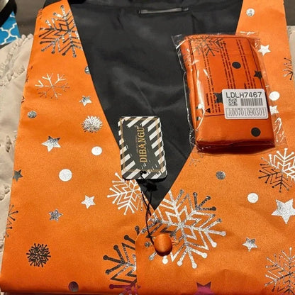 DiBanGu Orange Silver Christmas Snowflake Vest Bow Tie Set Size L