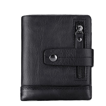 Men's Bag Zipper Buckle Multi-Card First Layer Cowhide Coin Purse Short Leather Men's Wallet