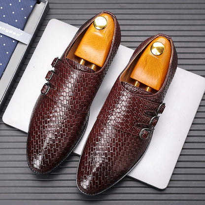 Men's three button buckle Mengke shoe cover, men's shoes, polished British style leather shoes, men's shoes