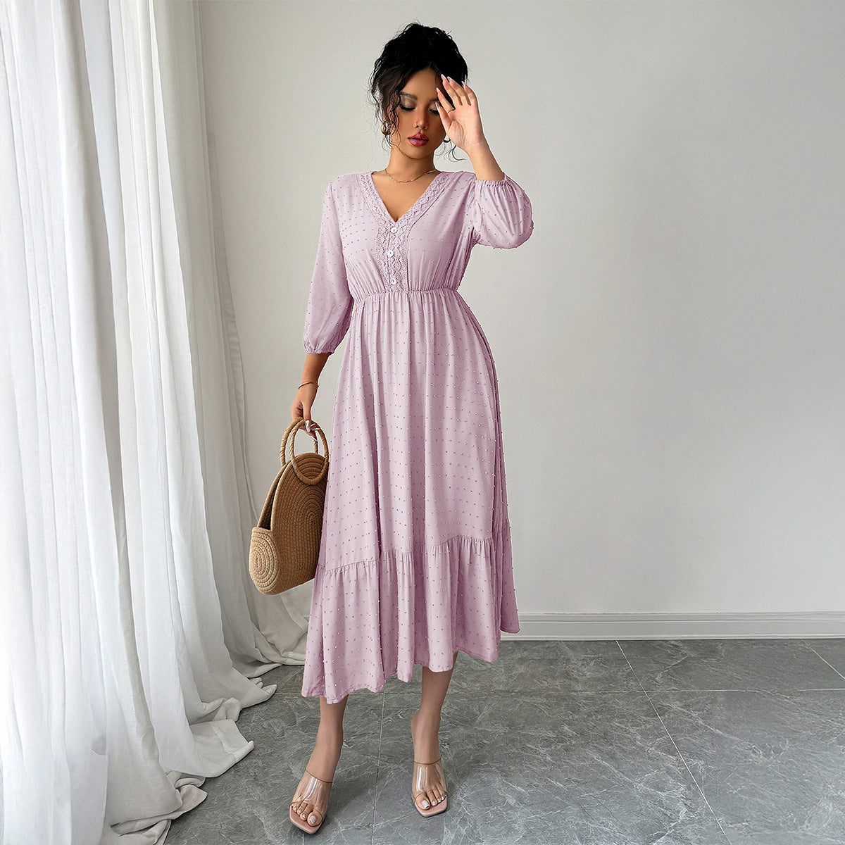 Minimalist and fashionable lace patchwork skirt dress