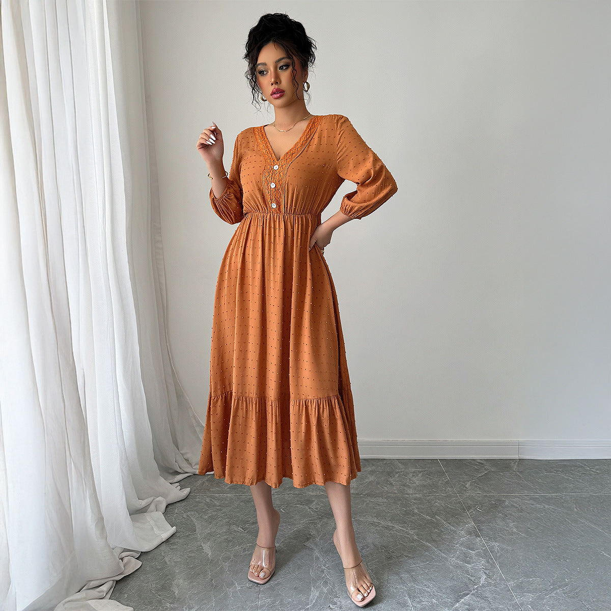 Minimalist and fashionable lace patchwork skirt dress