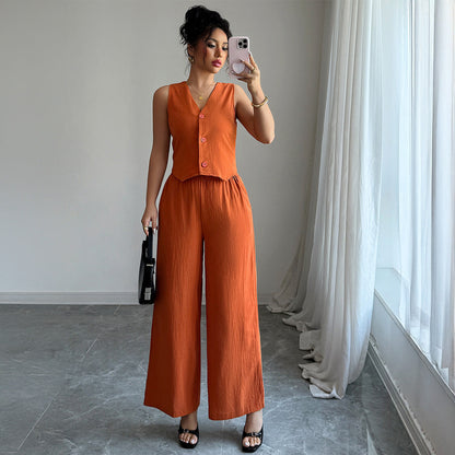 Minimally Sleeveless T-shirt Wide Leg Pants Two Piece Set