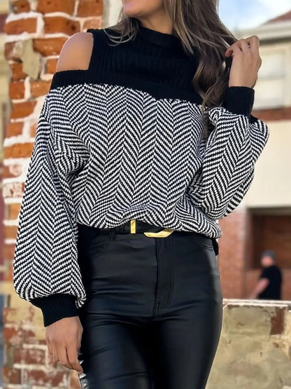 Mock Neck Cold Shoulder Sweater