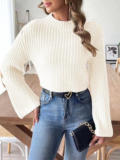 New autumn and winter flared sleeve semi high neck pullover sweater