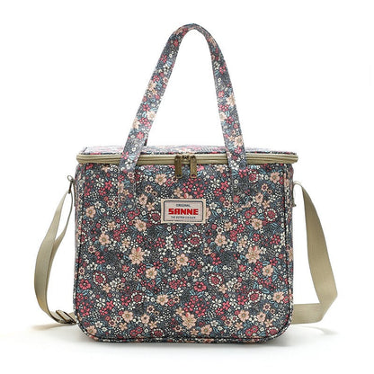 New Broken Flower Insulation Bag Large Capacity Student Lunch Box Bag Portable Aluminum Foil Ice Bag Outdoor Picnic Bag