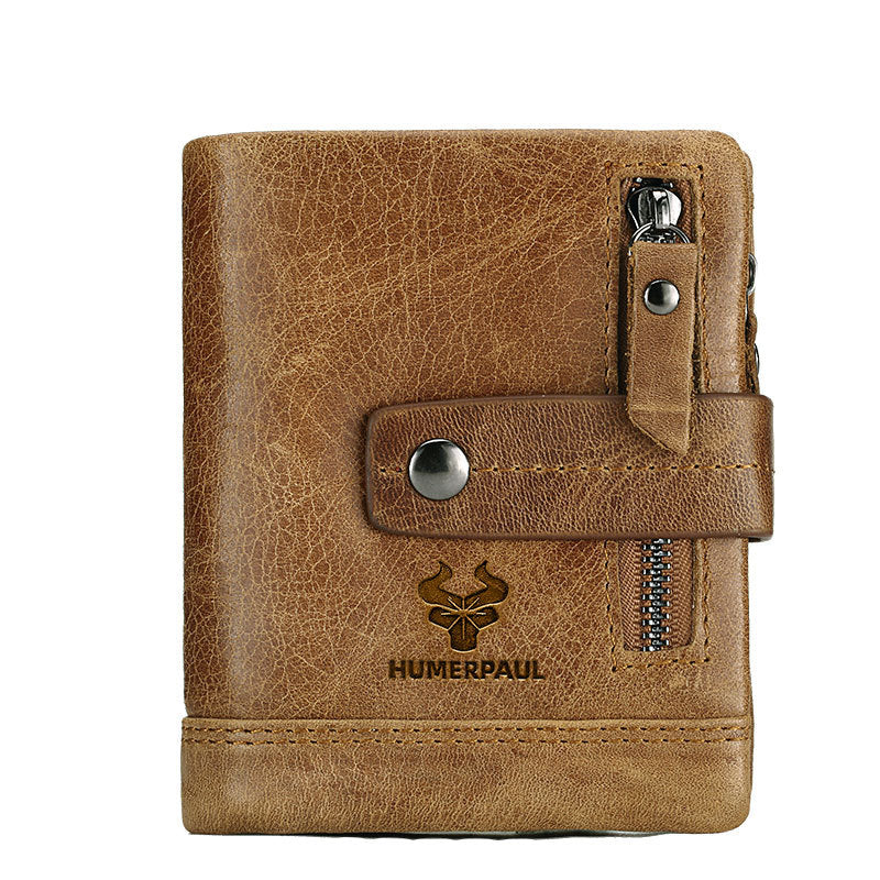 New Leather Wallet Crazy Horse Leather Zipper Buckle Wallet Leather Multifunctional Clutch