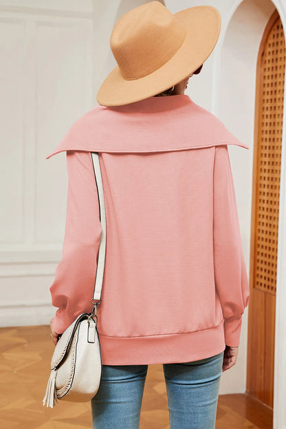 New long sleeved zipper lapel shawl pullover hoodie for women